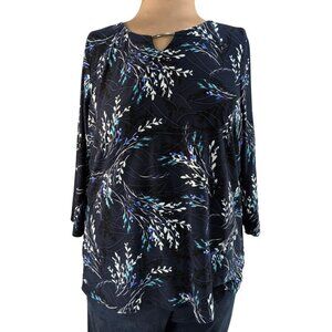 Croft & Barrow XL Blue Floral 3/4 Sleeve Pullover Lightweight Blouse
